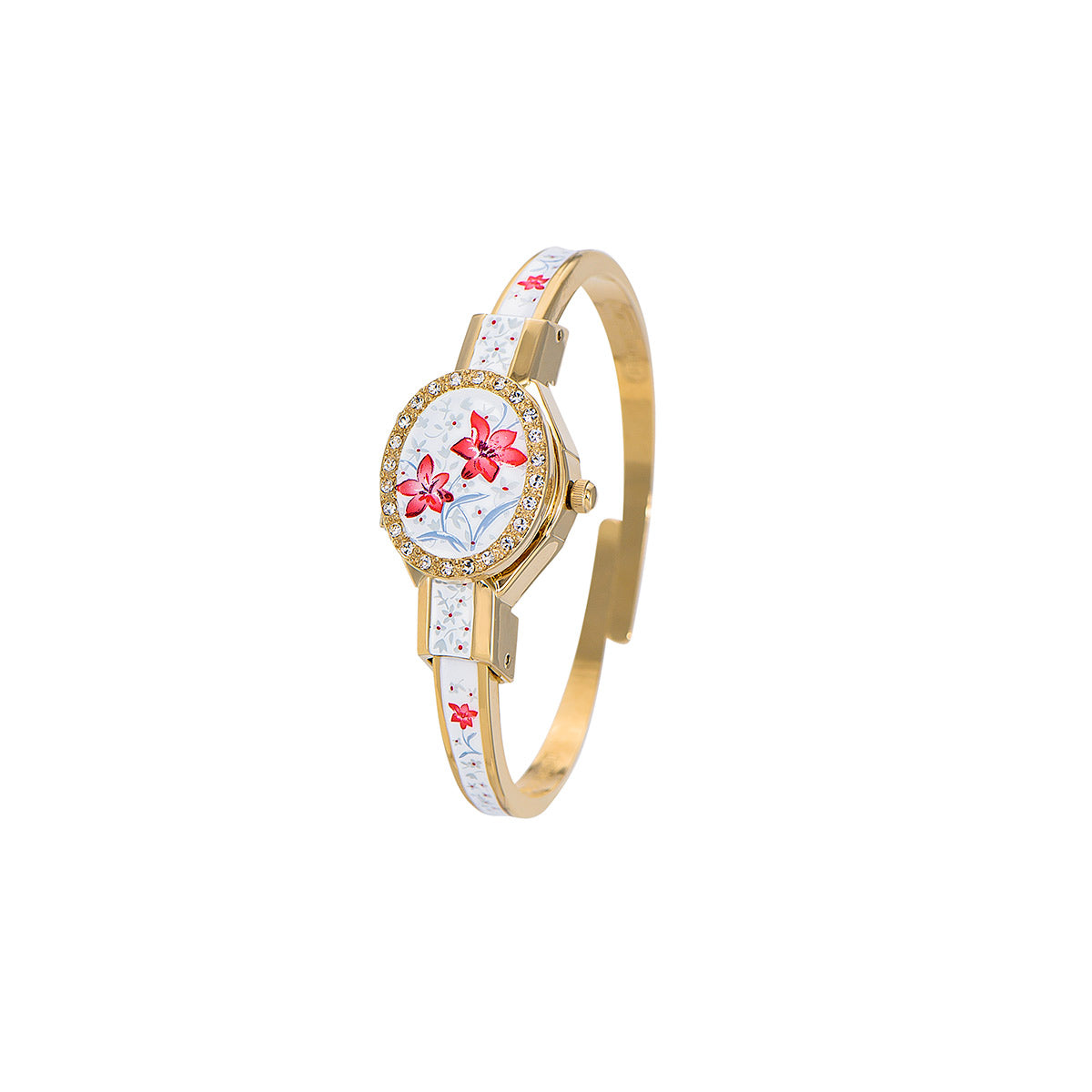 Andre Mouche ブレスレットウォッチ ゴールド エナメル フローラル Florali Crystal Gold White-Red – André Mouche