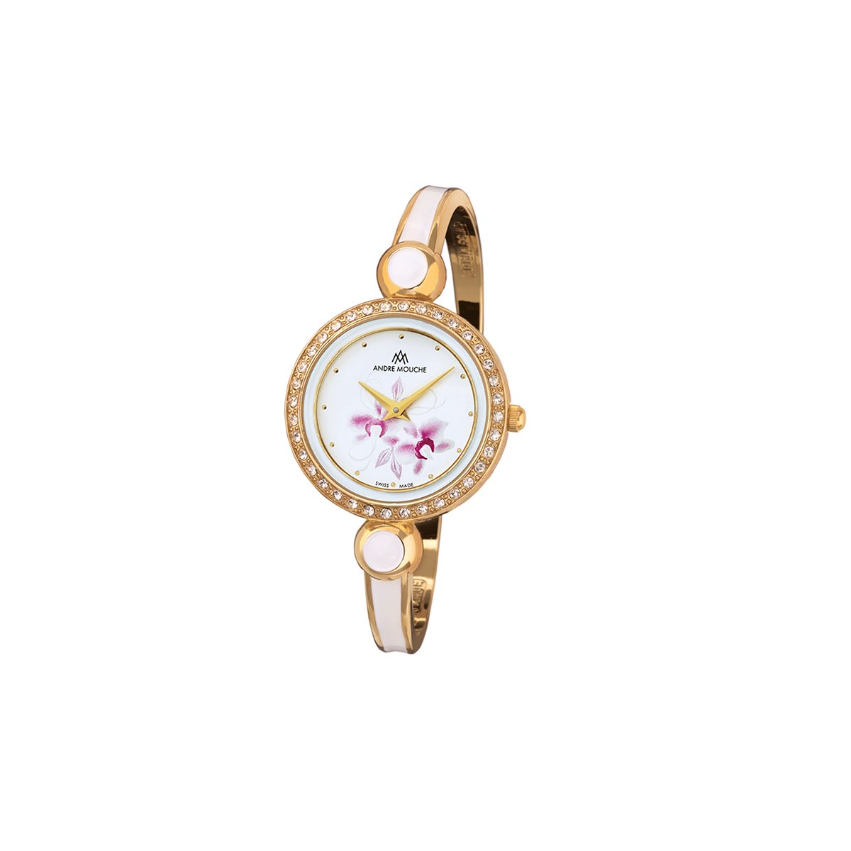 Aria Crystal Flower Gold White - Pink Swiss Ladies Watch 460 - 01221 - André Mouche