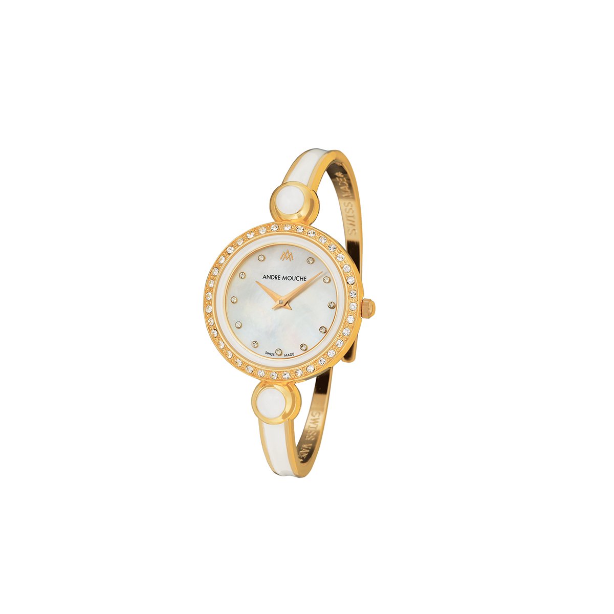 Aria Crystal Gold White - Pearl Swiss Ladies Watch 452 - 01201 - André Mouche