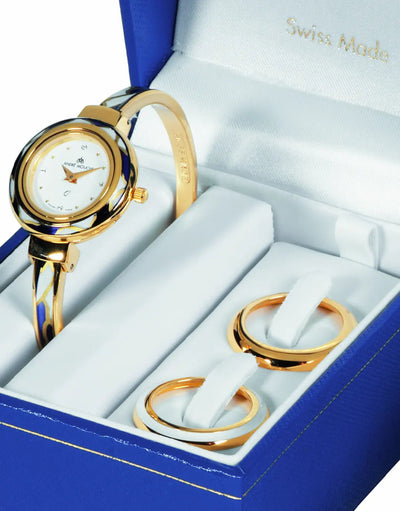 AURA SET Gold White - Blue Swiss Ladies Watch 400 - 01069 - André Mouche